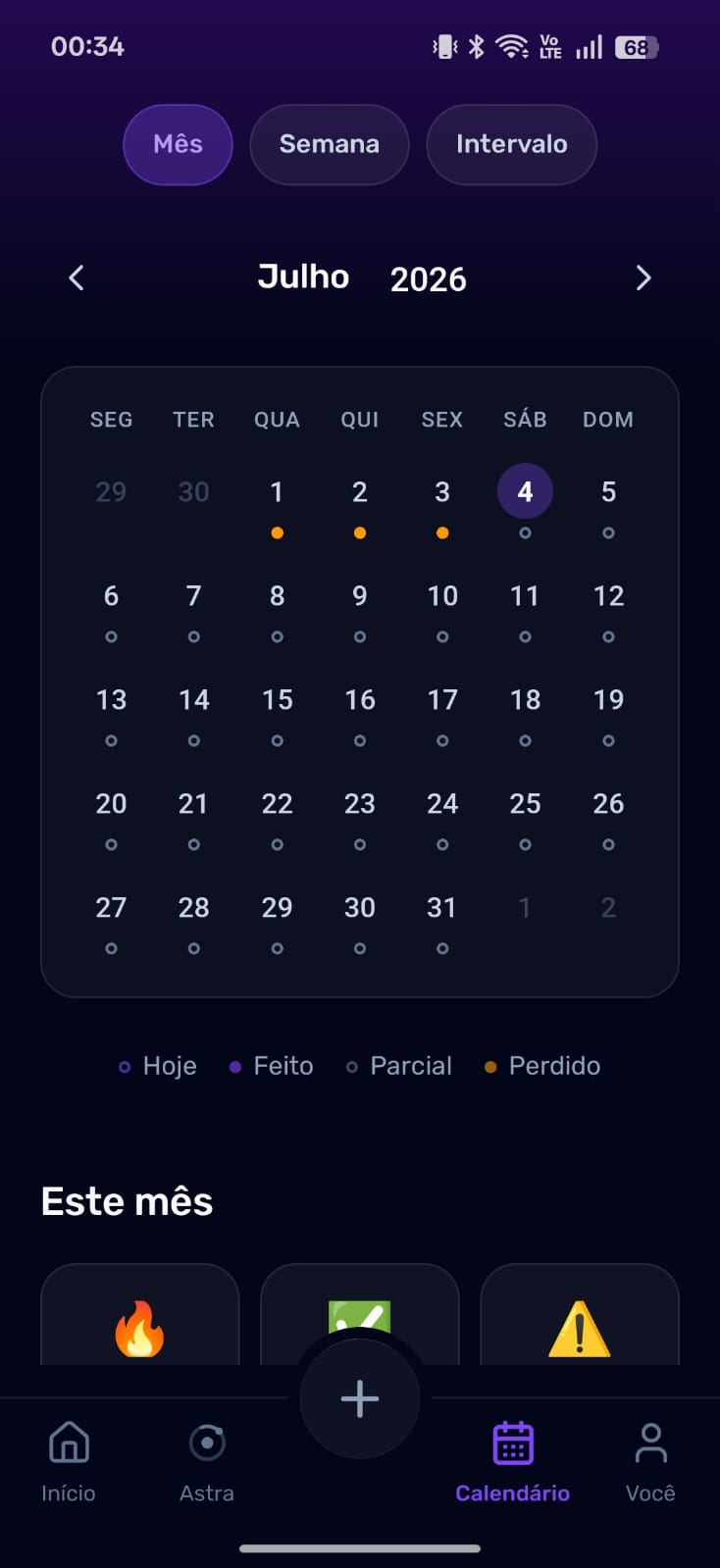 Color-coded monthly habit calendar with completion status